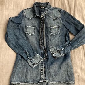 Girls Diesel denim ruffle shirt